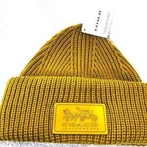 Coach knit wool blend Patch Beanie in "Flax" NWT